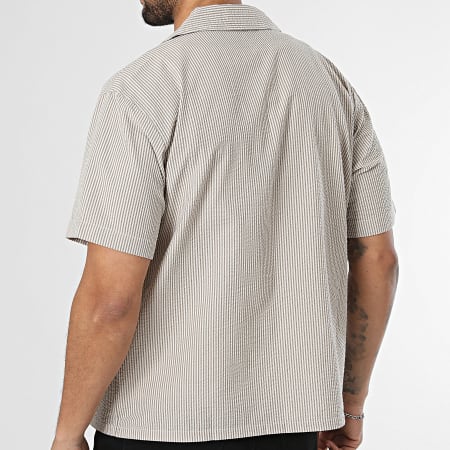 JJ Rebel - Chemise Manches Courtes A Rayures Haven Resort Beige Taupe