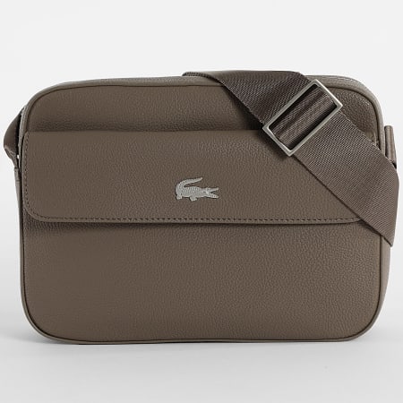 Lacoste - Sacoche Simili Cuir Logo Crocodile Metal Marron