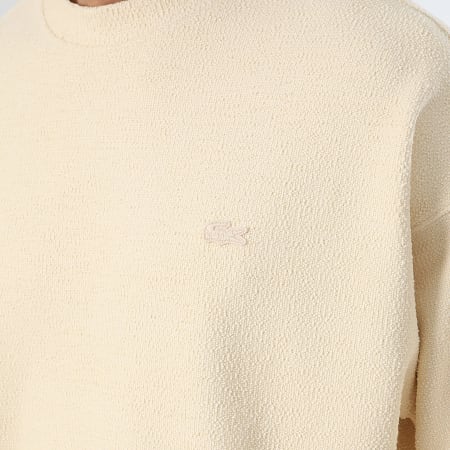 Lacoste - Sweat Crewneck Texturé Loose Fit Logo Brodé Crocodile Ton Sur Ton Beige