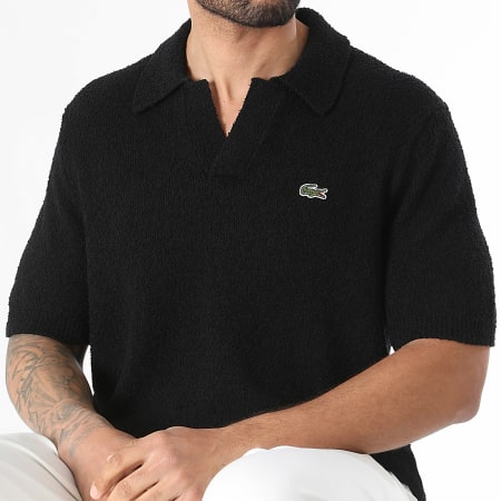 Lacoste - Polo Manches Courtes Texturé Logo Brodé Crocodile Classic Fit Noir
