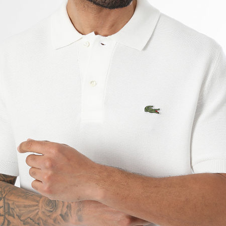 Lacoste - Polo Manches Courtes Maille Logo Brodé Crocodile Classic Fit Blanc