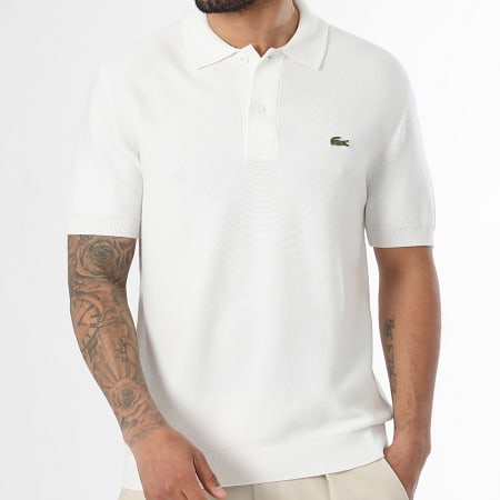 Lacoste - Polo Manches Courtes Maille Logo Brodé Crocodile Classic Fit Blanc