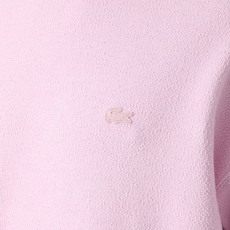 Lacoste - Sweat Crewneck Texturé Loose Fit Logo Brodé Crocodile Ton Sur Ton Rose