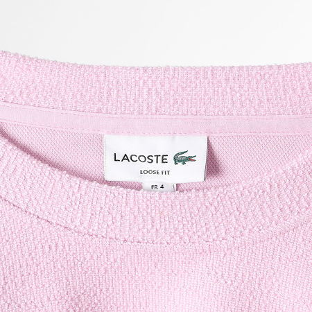 Lacoste - Sweat Crewneck Texturé Loose Fit Logo Brodé Crocodile Ton Sur Ton Rose