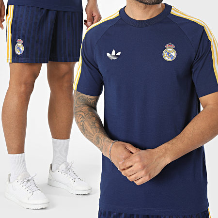 Adidas Originals - Ensemble Tee Shirt Et Short Jogging A Bandes Real Madrid KE3848 JZ9155 Bleu Marine Jaune
