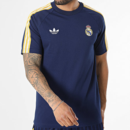 Adidas Originals - Ensemble Tee Shirt Et Short Jogging A Bandes Real Madrid KE3848 JZ9155 Bleu Marine Jaune