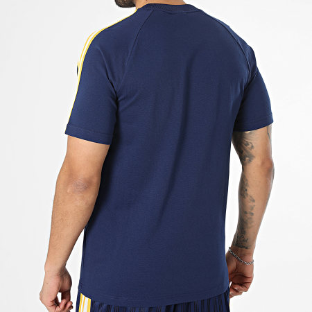 Adidas Originals - Ensemble Tee Shirt Et Short Jogging A Bandes Real Madrid KE3848 JZ9155 Bleu Marine Jaune