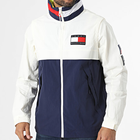 Tommy Hilfiger - Veste Capuche Zippée US Sail GP Colorblock Regatta 0031 Beige Clair Bleu Marine