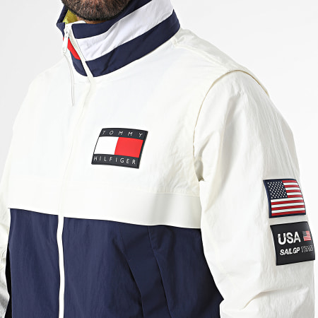 Tommy Hilfiger - Veste Capuche Zippée US Sail GP Colorblock Regatta 0031 Beige Clair Bleu Marine