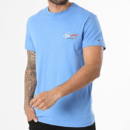 Tommy Jeans - Tee Shirt Slim Sign Chest 2538 Bleu Clair