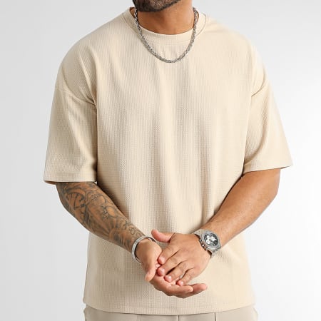 LBO - Lot De 3 Tee Shirts Texturés Waffle Large 1095 0210 Blanc Beige Noir