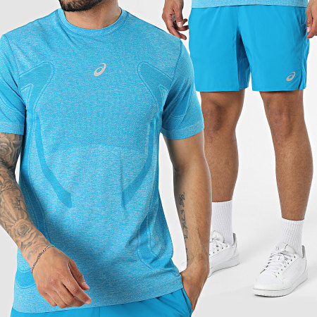 Asics - Conjunto Camiseta y Pantalón Corto de chándal Road Seamless Core 7In 2011D355 2011D213 Azul
