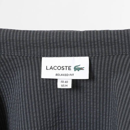 Lacoste - Chemise Manches Courtes A Rayures Logo Brodé Crocodile Ton Sur Ton Noir Gris Anthracite