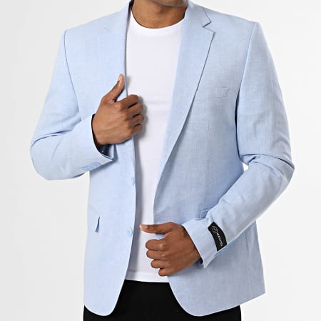 Mackten - Casaco Blazer Slim Linho Azul Claro Mesclado