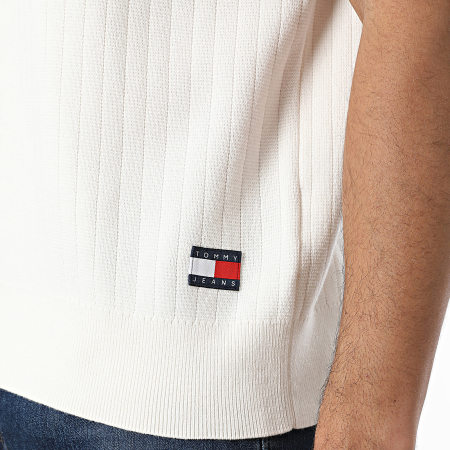 Tommy Jeans - Polo Manches Courtes Maille Knitted 3018 Beige Vert