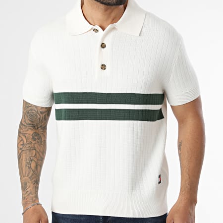 Tommy Jeans - Polo Manches Courtes Maille Knitted 3018 Beige Vert