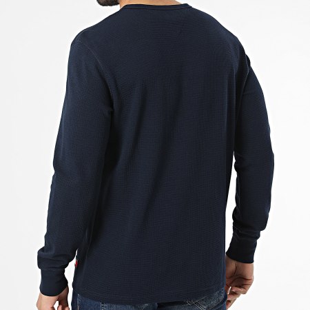 Tommy Jeans - Tee Shirt Manches Longues Col Boutonné Waffle Henley 2525 Bleu Marine