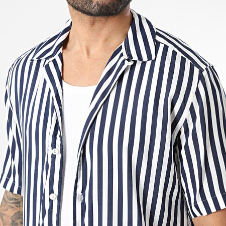 Only And Sons - Chemise Manches Courtes A Rayures Estivale Wayne Life Blanc Bleu Marine