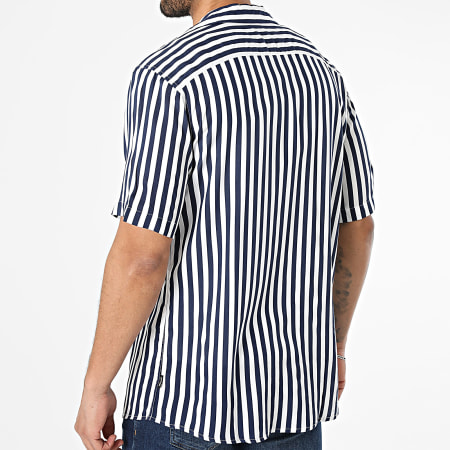 Only And Sons - Chemise Manches Courtes A Rayures Estivale Wayne Life Blanc Bleu Marine