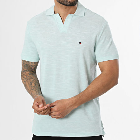 Tommy Hilfiger - Polo Manches Courtes Col V Slub Oxford Pique 8482 Vert Chiné