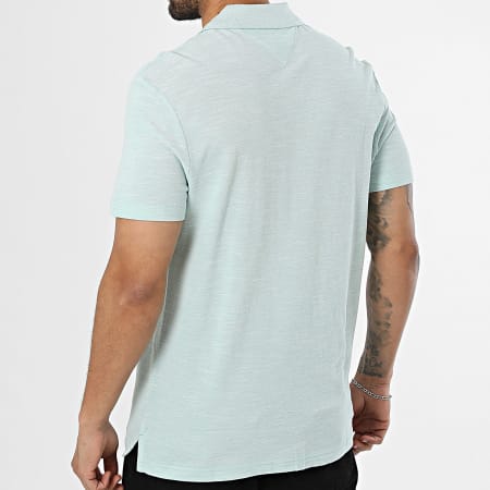 Tommy Hilfiger - Polo Manches Courtes Col V Slub Oxford Pique 8482 Vert Chiné