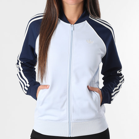 Adidas Originals - Veste Zippée A Bandes Femme SST TT KD3784 Bleu Clair Bleu Marine