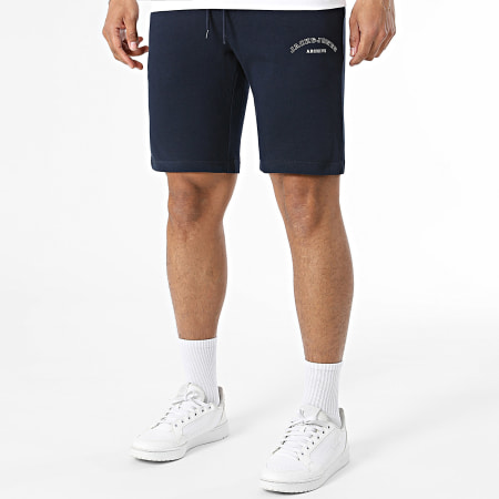 Jack And Jones - Ensemble Tee Shirt Et Short Jogging College Logo Blanc Bleu Marine