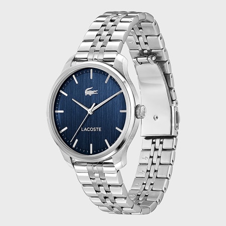 Lacoste - Montre Lisbon Logo Crocodile Argenté Bleu Marine
