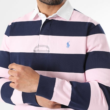 Polo Ralph Lauren - Polo Manches Longues A Rayures Original Player Rose Bleu Marine