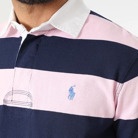 Polo Ralph Lauren - Polo Manches Longues A Rayures Original Player Rose Bleu Marine