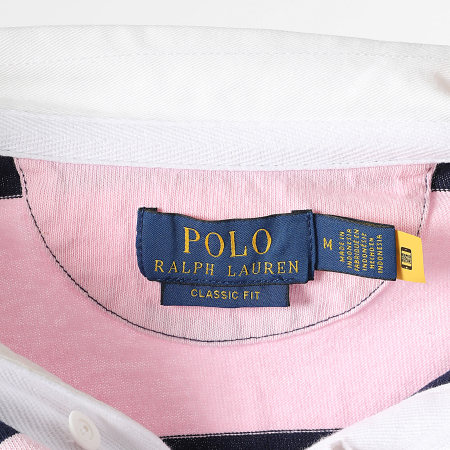 Polo Ralph Lauren - Polo Manches Longues A Rayures Original Player Rose Bleu Marine
