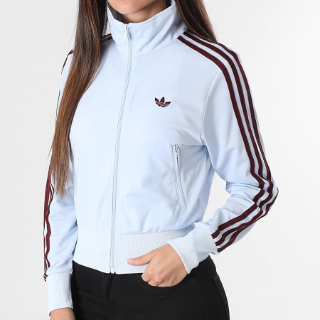 Adidas Originals - Veste Zippée A Bandes Femme FB Classic TT KC6574 Bleu Clair Marron