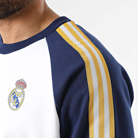 Adidas Originals - Sweat Crewneck A Bandes Real Madrid JZ9153 Blanc Bleu Marine Jaune