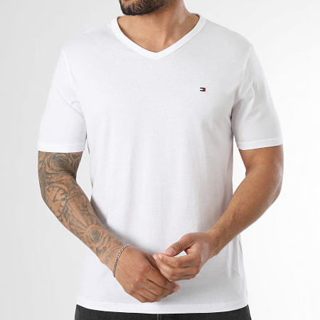 Tommy Hilfiger - Lot De 3 Tee Shirts Col V 3865 Noir Gris Chiné Blanc