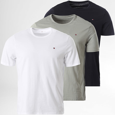 Tommy Hilfiger - Lot De 3 Tee Shirts 3870 Bleu Marine Blanc Vert Kaki