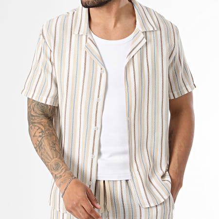 Uniplay - Tracksuit Short Sleeve Shirt And Striped Jogger Short 179 Beige Camel White Blue