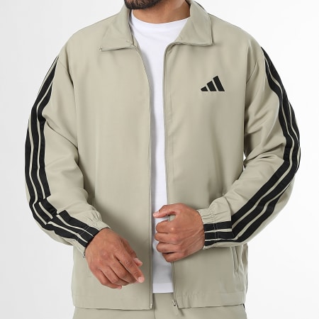Adidas Sportswear - Trainingsanzug 3 Stripes JY7720 Dunkelbeige Schwarz