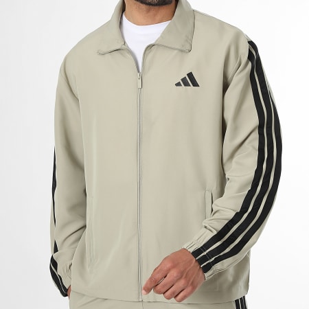 Adidas Sportswear - Trainingsanzug 3 Stripes JY7720 Dunkelbeige Schwarz