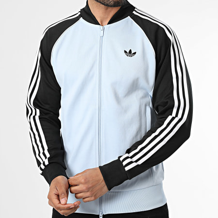 Adidas Originals - Veste Zippée A Bandes SST KE2409 Bleu Clair Noir