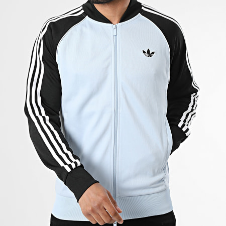 Adidas Originals - Veste Zippée A Bandes SST KE2409 Bleu Clair Noir