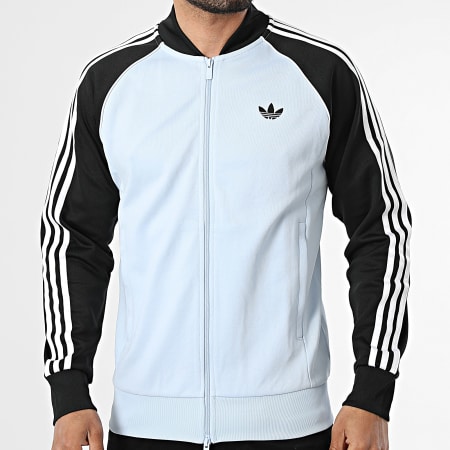 Adidas Originals - Veste Zippée A Bandes SST KE2409 Bleu Clair Noir