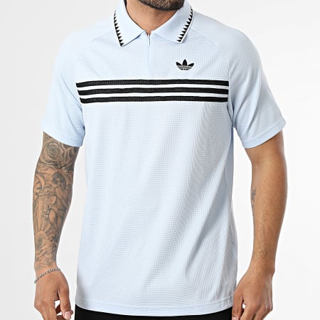 Adidas Originals - Polo Manches Courtes Texturé Chest Stripe KE3356 Bleu Clair