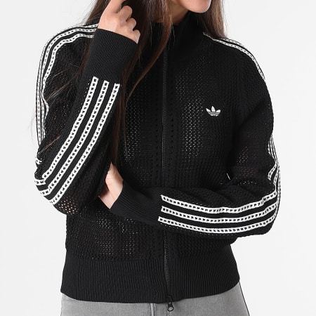 Adidas Originals - Veste Zippée Ajourée A Bandes Femme Knitted Crochet Firebird KC6497 Noir