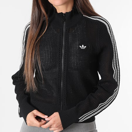 Adidas Originals - Veste Zippée Ajourée A Bandes Femme Knitted Crochet Firebird KC6497 Noir