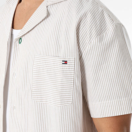Tommy Hilfiger - Ensemble Chemise Manches Courtes Et Short A Rayures Oxford 3818 Beige Blanc