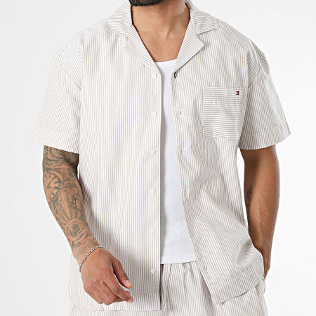 Tommy Hilfiger - Ensemble Chemise Manches Courtes Et Short A Rayures Oxford 3818 Beige Blanc