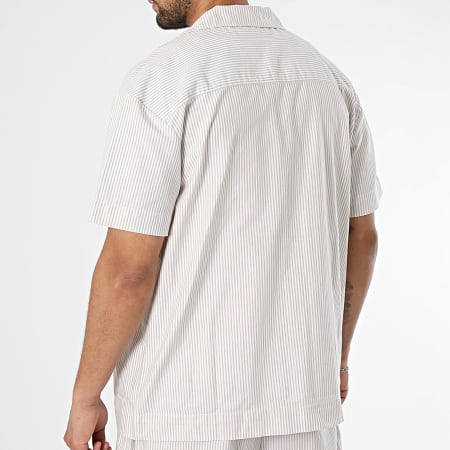 Tommy Hilfiger - Ensemble Chemise Manches Courtes Et Short A Rayures Oxford 3818 Beige Blanc