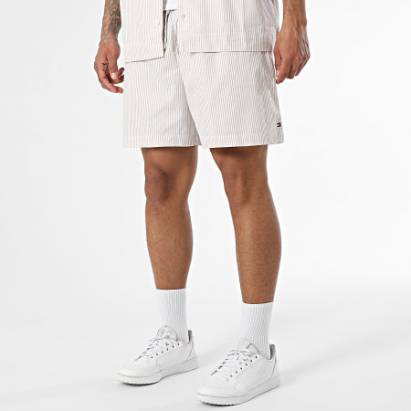 Tommy Hilfiger - Ensemble Chemise Manches Courtes Et Short A Rayures Oxford 3818 Beige Blanc