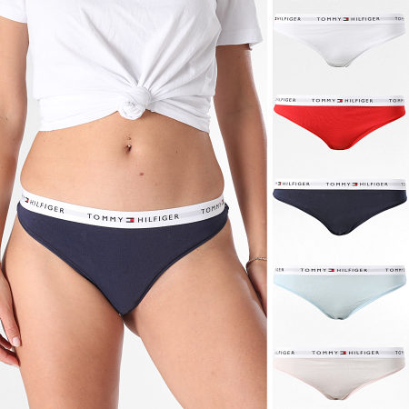 Tommy Hilfiger - Lot De 5 Strings Femme 6344 Blanc Rose Clair Bleu Clair Rouge Bleu Marine