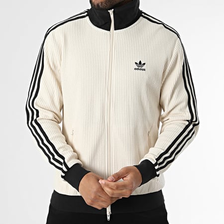 Adidas Originals - Veste Zippée A Bandes Texturée Waffle JW0109 Beige Noir